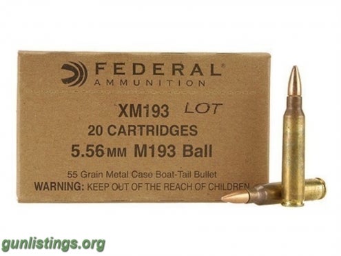 Ammo 5.56 X 45 .223 FEDERAL XM193 BOX OF 500 NEW