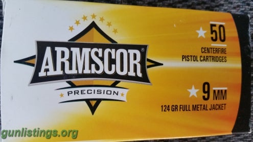 Ammo Armscor 9mm 124gr FMJ 100 Rounds