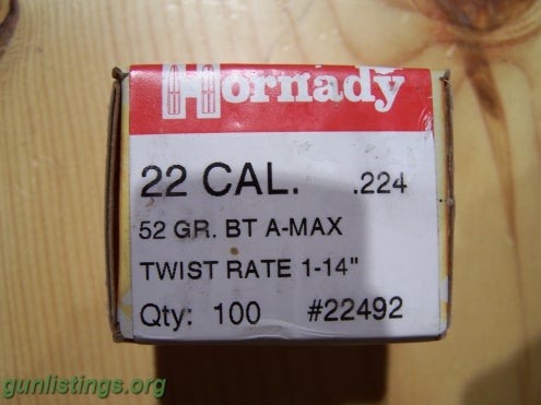 Ammo Hornady 22 Cal. .224 52 Gr. BT A-MAX Bullets