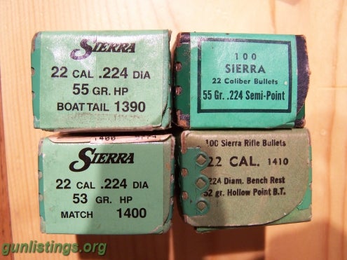 Ammo Sierra Bullets 22 Cal .224 4/ Boxes