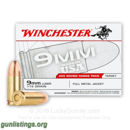Ammo Winchester 9mm Luger 115g (600 Rounds)