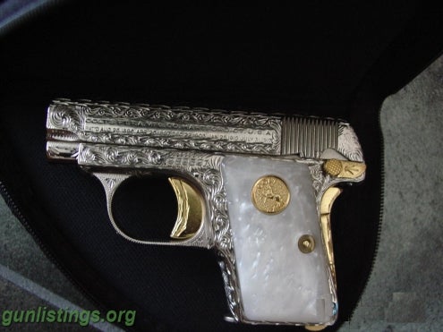 Pistols Colt Vest Pocket 1908 25 Cal,fully Engraved 24K Gold