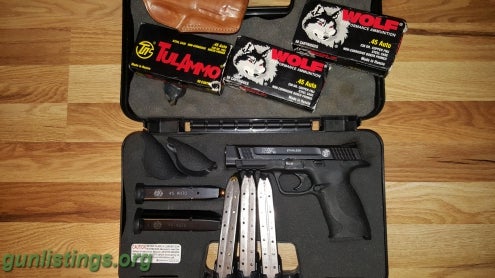 Pistols M AND P STAINLESS FULL SIZE 45ACP  WITH EXTRAS