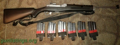 Rifles Ruger Mini14 Stainless With 7 Factory Mags And Sling