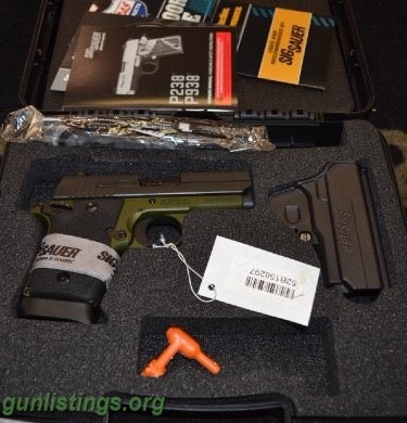 Pistols Sig Sauer 938-9-AGF-AMBI Army Green 9mm Luger Brand New