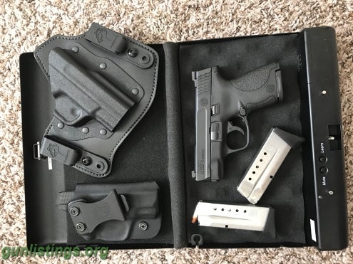 Pistols SW M&P Shield 9mm W/ NightSights & 2 IWB Holsters +safe