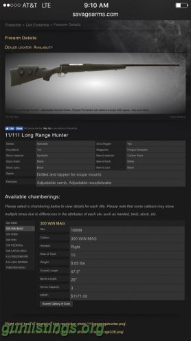 Rifles Savage 11/111 Long Range Hunter 300winmag