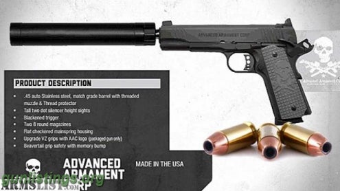 Pistols Advanced Armament Corp Limited Edition Suppressed 1911