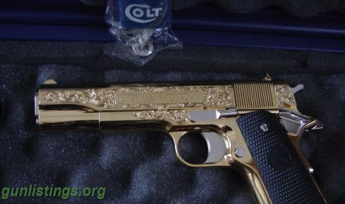 Pistols Colt Government 1911,38 Super,24K Gold Plated With Nick