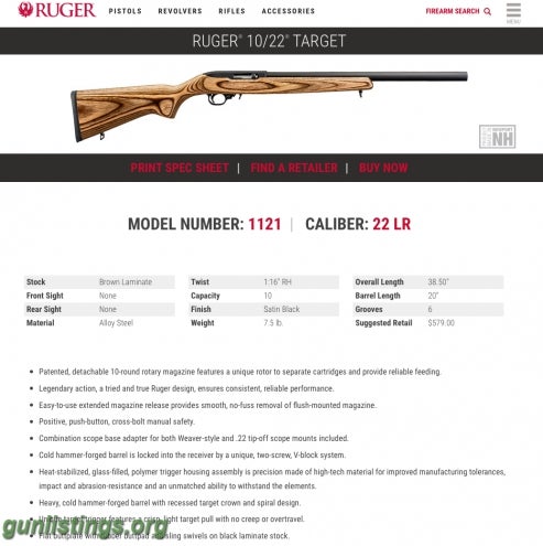 Rifles Ruger 10/22 Target 20