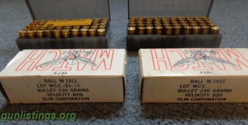 Ammo 45 Acp FS: '73, '75 Olin Match, UMC, Fed.-250rnds Boxd
