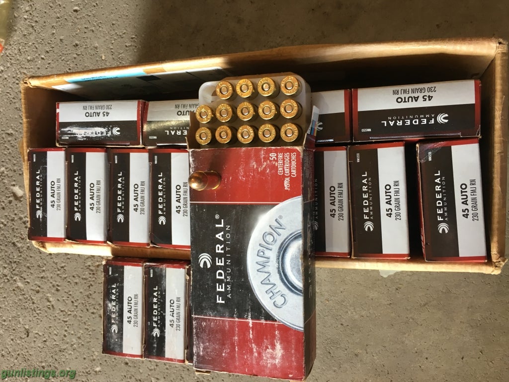 Ammo 850 Rnds Of  .45 Acp Federal  230gr Fmj