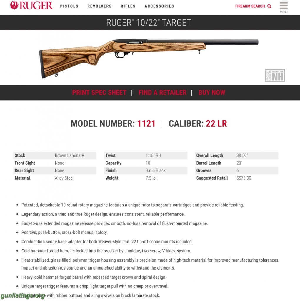 Rifles Ruger 10/22 Target 20