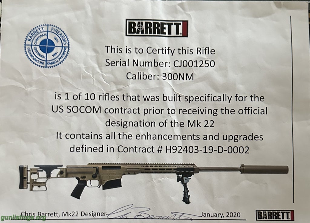 Rifles Barret MK 22 MOD 0 ASR (300 NM)