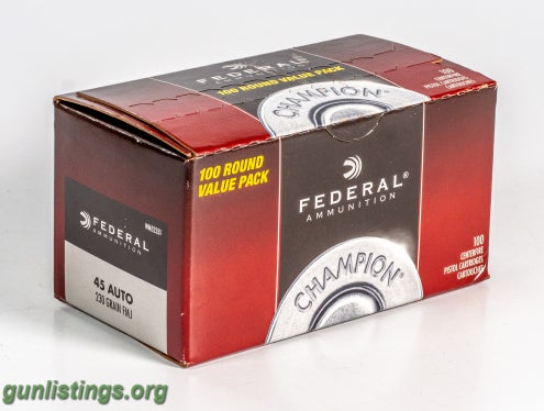 Ammo 45 ACP Auto Federal 230 Gr. Champion 600 Rnds.
