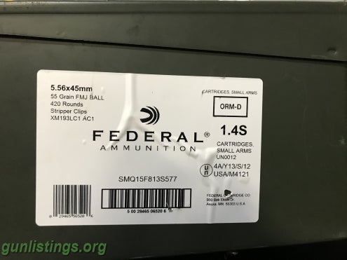 Ammo 5.56 Federal Unopened Can Of 55 Grain Fmj