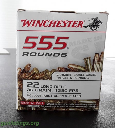 Ammo 555 Winchester 22LR Plated 36 Grain Hollow  Point