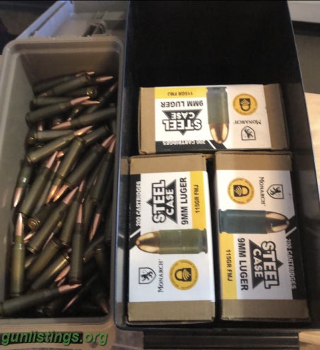 Ammo 600 Rounds Of Steel 9mm And 180 Rounds Of 308