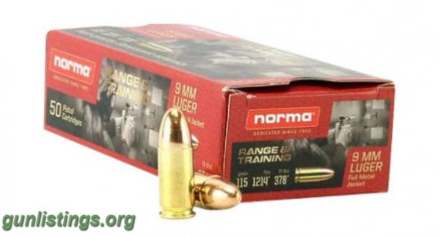 Ammo 9MM 124gr Norma Ruag 50 Rnds/box