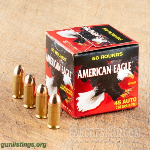 Ammo American Eagle 45 ACP 250 Rounds