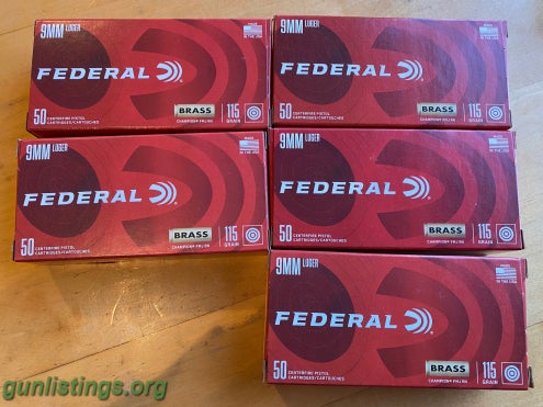 Ammo Federal 9mm 115gr 250 Rounds