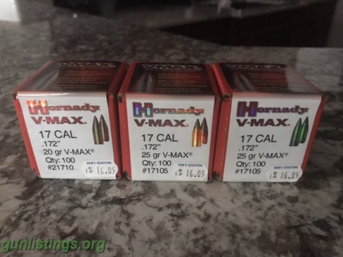 Ammo Hornady 17 Cal VMAX Bullets