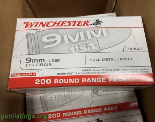 Ammo Winchester 9mm 115 GR FMJ 1000 RDS USA9W CASE 9 MM