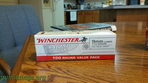 Ammo Winchester 9mm  100rd. Box