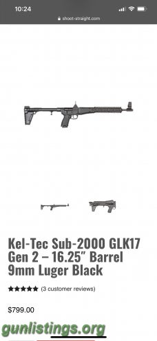 Rifles Keltech Sub 2000 Folding 9mm New