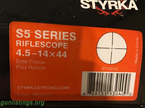 Rifles Styrka S5 4.5-14x44 Plex Reticle Scope