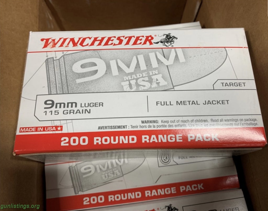 Ammo Winchester 9mm 115 GR FMJ 1000 RDS USA9W CASE 9 MM