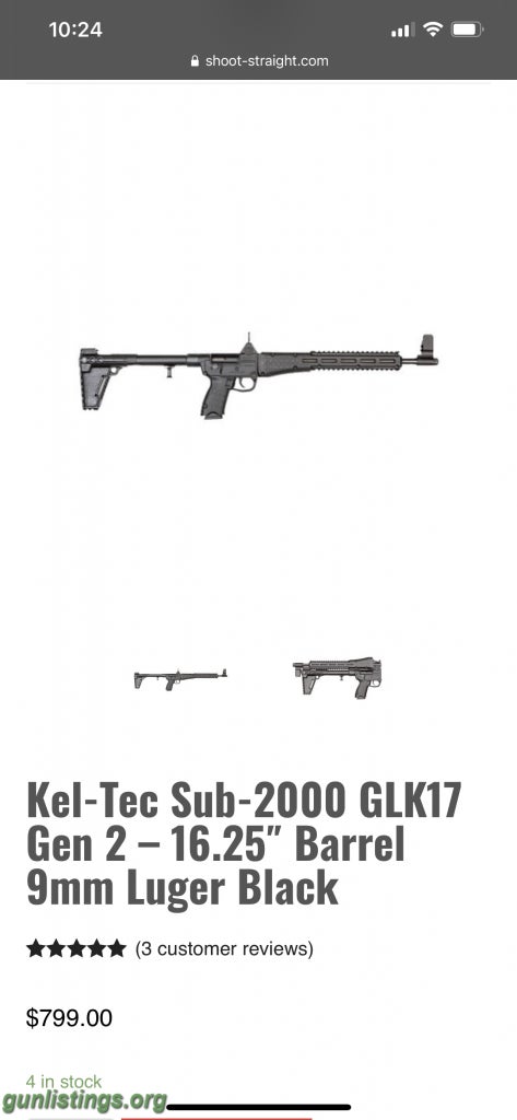 Rifles Keltech Sub 2000 Folding 9mm New