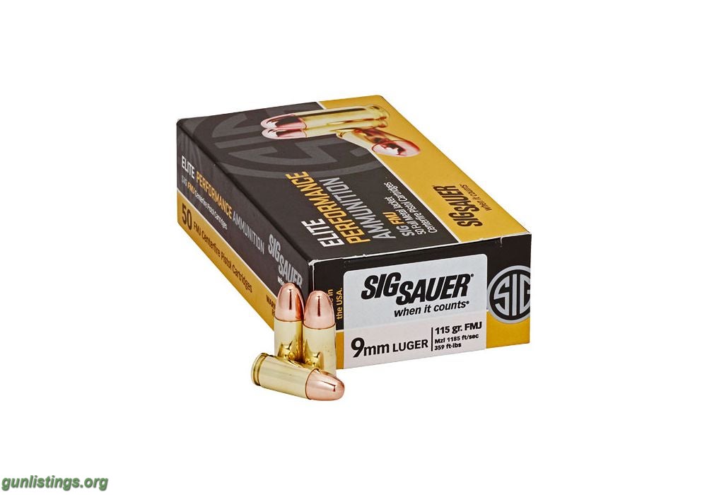 Ammo Sig Sauer 9mm 115gr FMJ 1000 Rounds