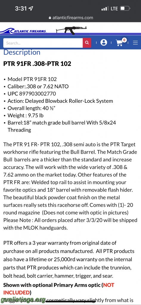 Rifles PTR-91 FR
